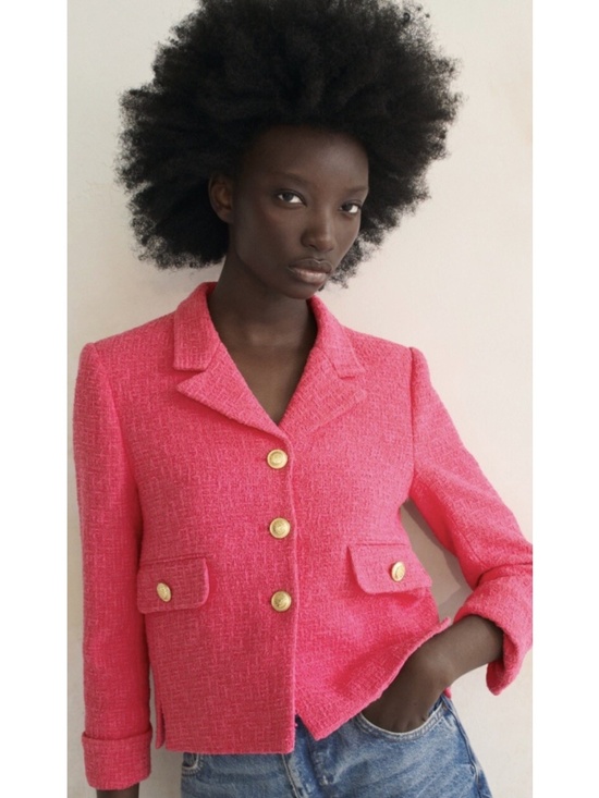 Zara Jackets & Blazers - NWT Zara Bright Pink Tweed Blazer with Gold Buttons Small